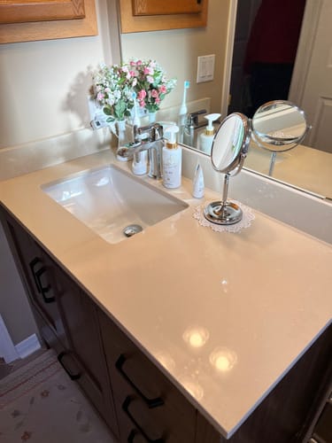 Customer photo review of CCS201 - 42" Brown Oak , Floor Standing Modern Bathroom Vanity, White Quartz Countertop, Matt Black Hardware