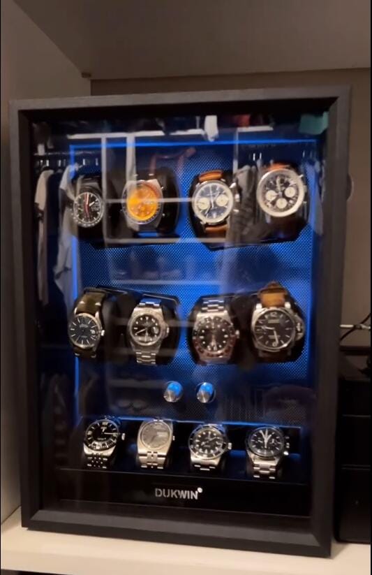 Customer photo review of Automatic Watch Winders Muti-Slots with Aurora Blue Backlight and Foam Pad
