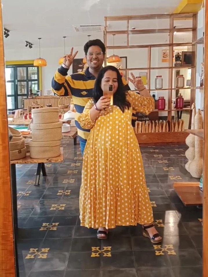 Customer photo review of Bonjour Yellow Polka Modal Maxi Dress