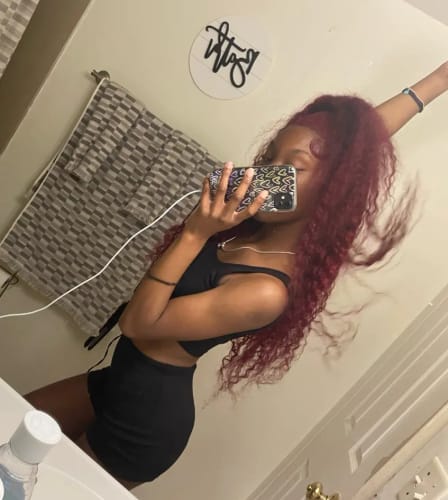 Customer photo review of 99J Burgundy Curly Hair Undetectable Glueless HD Lace Frontal Wig