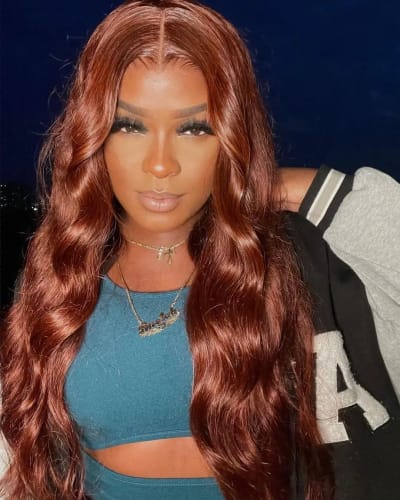 Customer photo review of Reddish Brown Fall Color Body Wave Wig 13x4 Transparent Lace Front For Women