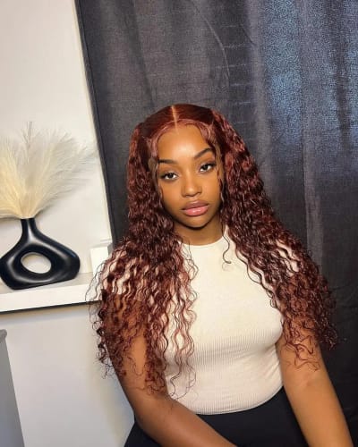 Customer photo review of #33 Reddish Brown Water Wave 13x4 Lace Front Wig Dark Auburn Colored Human Hair Wig