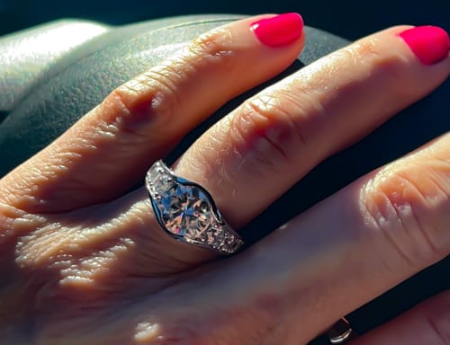Customer photo review of Bezel Round Moissanite Channel Euro Shank Engagement Ring