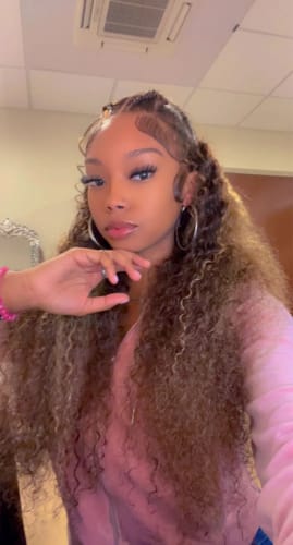 Customer photo review of Honey Blonde Highlight Wig Curly Human Hair Wig Transparent Lace Front Pre Plucked