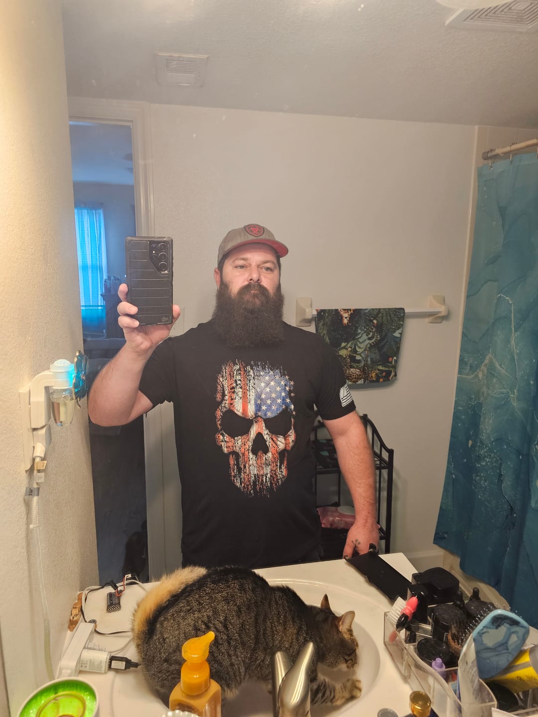Customer photo review of USA Flag Skull T-Shirt