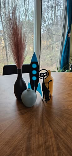 Customer photo review of MCM Space Rocket with Atomic Black Cat | 3 Piece Mid Century Modern Sculpture Set | Vintage Space Art