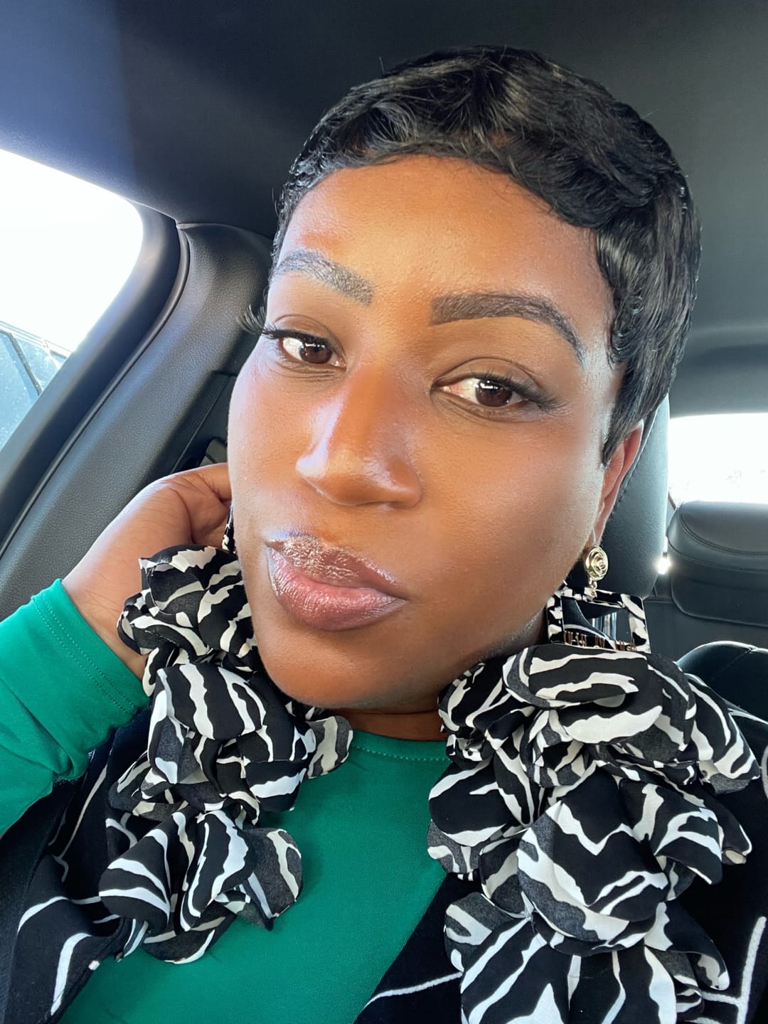 Customer photo review of Nonso Square top flower petal earrings