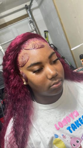 Customer photo review of 99J Burgundy Deep Wave Hair Pre Colored Lace Front Wigs