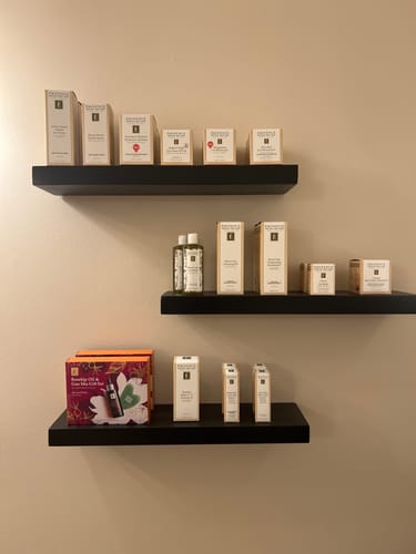 Customer photo review of Black & White Maple Floating Shelves