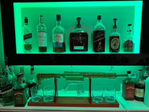 Customer photo review of AR-15 Glass Decanter with 2nd Amendment Whiskey Glasses