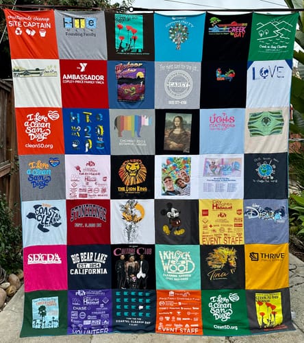 T-shirt quilt with environmental clean-up, ocean conservation themes by Dennis from CA