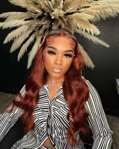 Customer photo review of Reddish Brown Fall Color Body Wave Wig 13x4 Transparent Lace Front For Women