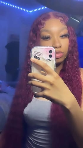 Customer photo review of 99J Burgundy Deep Wave Hair Pre Colored Lace Front Wigs