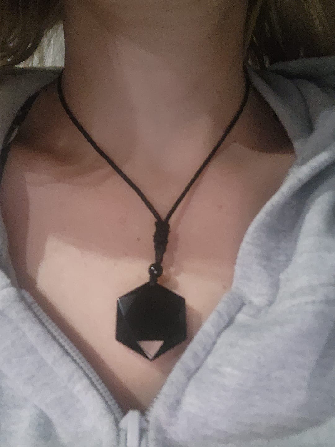Customer photo review of Obsidian Self Protection Necklace