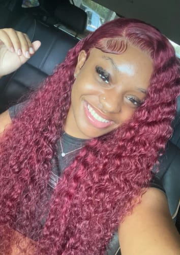 Customer photo review of 99J Burgundy Deep Wave Hair Pre Colored Lace Front Wigs