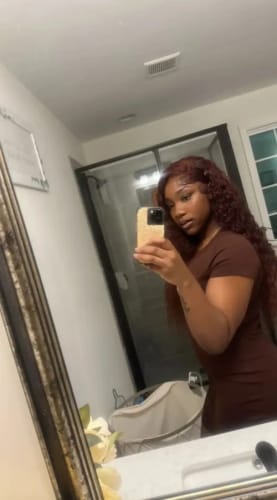 Customer photo review of #33 Reddish Brown Water Wave 13x4 Lace Front Wig Dark Auburn Colored Human Hair Wig