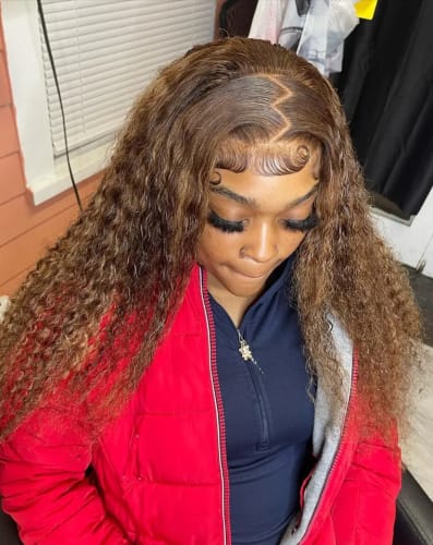 Customer photo review of P4/27 Highlight Water Wave Lace Closure Human Hair Wigs Pre Plucked With Baby Hair