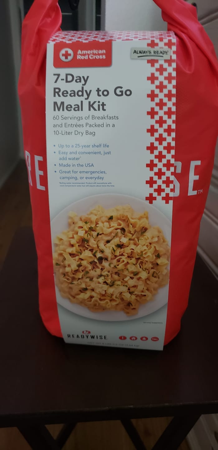 Customer photo review of Buy 1, Get 1 Free - American Red Cross 7 Day (60 Servings) Emergency Food with Dry Bag