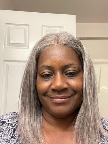 Customer photo review of Luvwin Salt & Pepper Gray Beginner Friendly Glueless Straight Wig 100% Human Hair