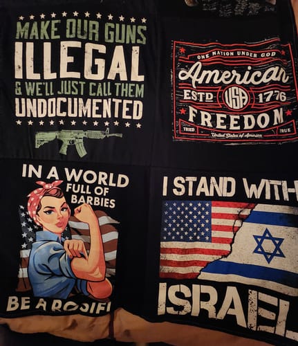 T-shirt quilt with political activism, gun rights themes by Beckie from AZ