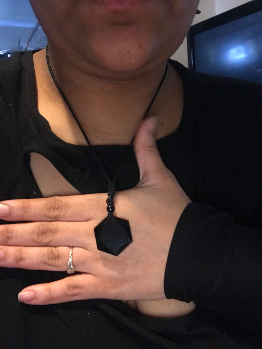 Customer photo review of Obsidian Self Protection Necklace