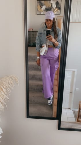 Customer photo review of Lavender Leather Trucker