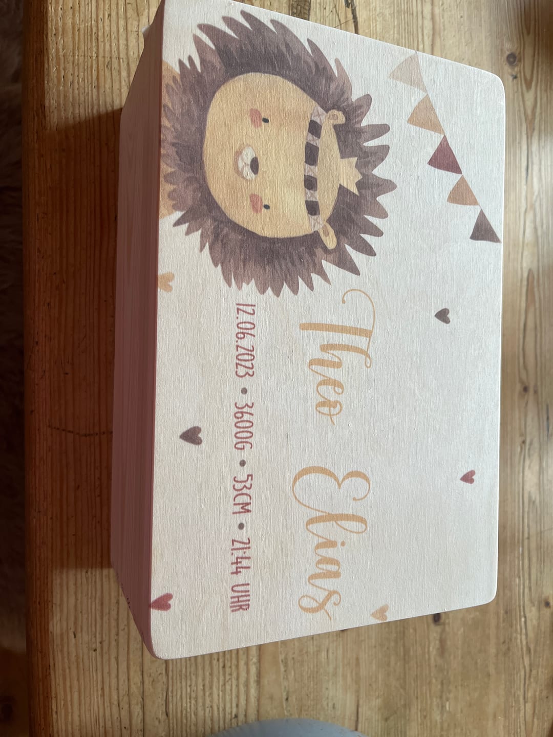 Customer photo review of Personalisierte Erinnerungskiste Löwe Boho