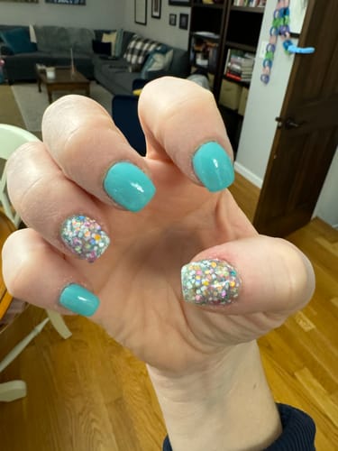 Customer photo review of D411 Namaste Blue Crème Dip Powder