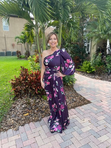 Customer photo review of Plum Floral Print One Sleeve Gown