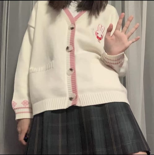 Customer photo review of Rabbit Embroidered Solid Color V-neck Cardigan