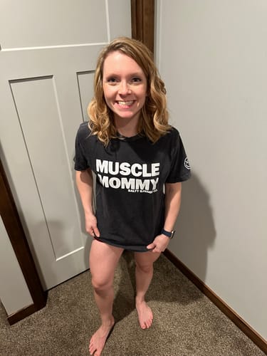 Customer photo review of Salty Savage Unisex "MUSCLE MOMMY" Oversized Tall Crew Tee