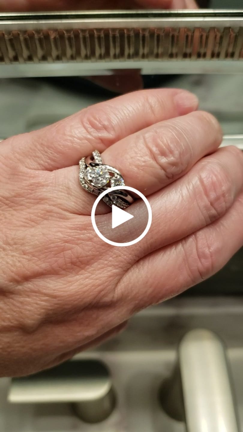 Customer video review of Swirl Three Stone Moissanite Twisted Pave Engagement Ring
