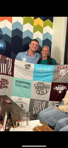 T-shirt quilt featuring texas a&m university soccer team, texas a&m university football team by ginger from MS