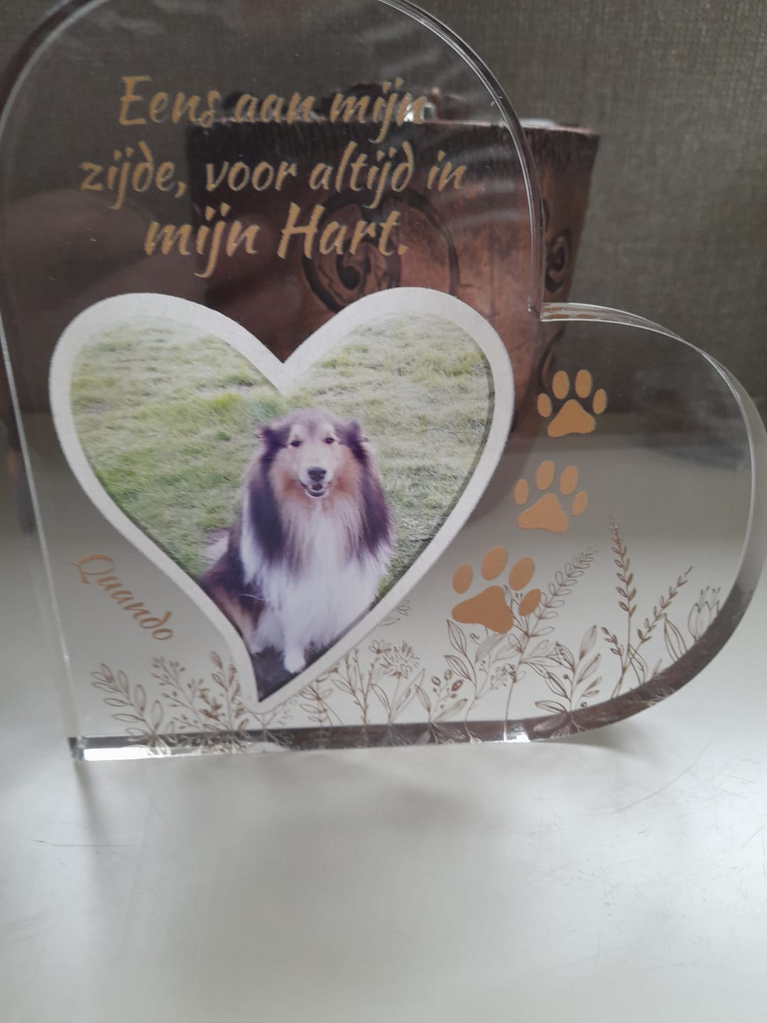 Customer photo review of Eens aan mijn zijde - Gepersonaliseerd glazen hart
