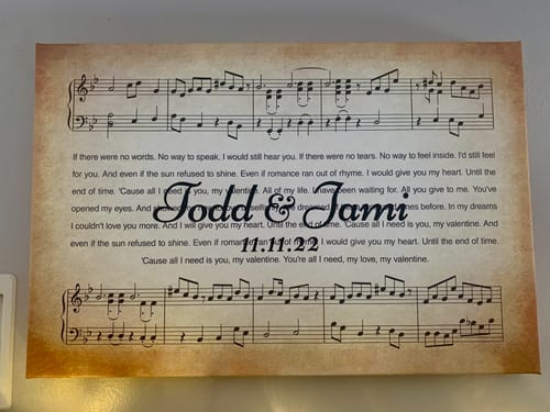 Customer photo review of Song Lyrics On Canvas Custom Wall Art