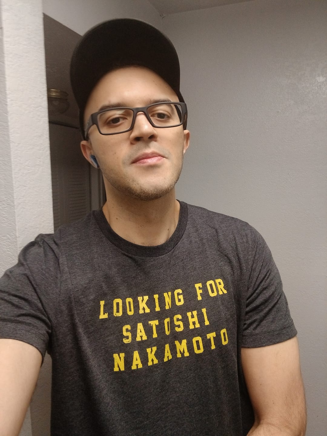 Customer photo review of Vintage "Looking For Satoshi Nakamoto" T-Shirt