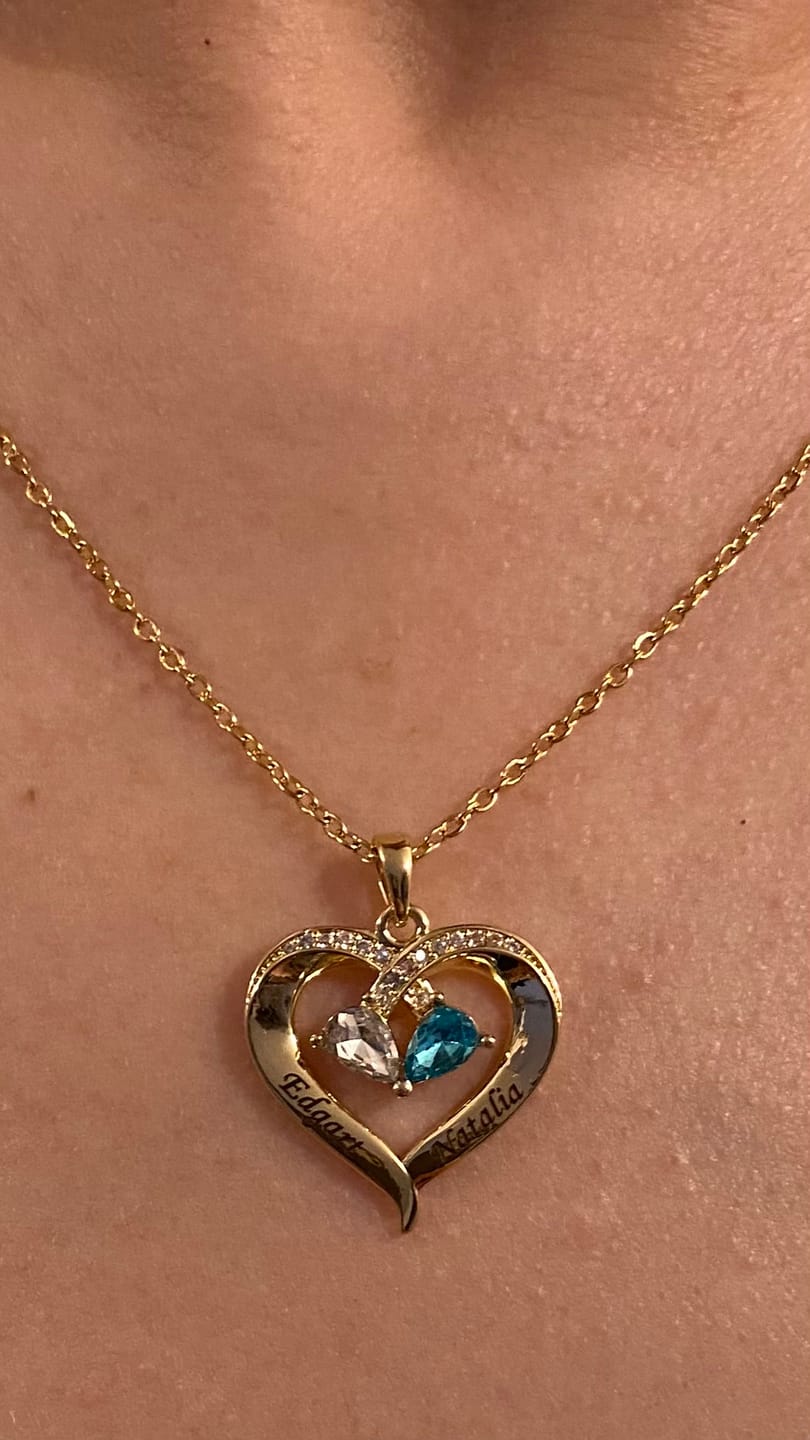 Customer photo review of Forever Love Birthstone & Diamond Heart Pendant Necklace