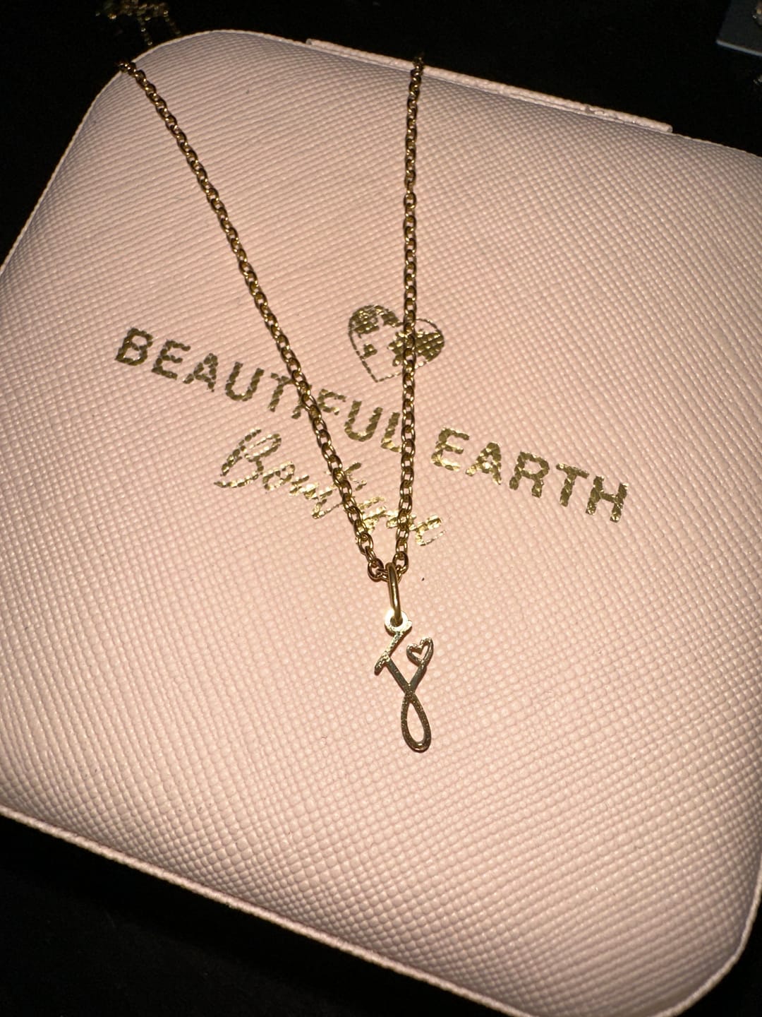 Customer photo review of Gold Letter Heart Necklace