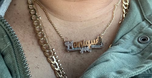 Customer photo review of *NEW* 14K Custom Double Plate Name 🤍 Pendant W/ Solid Cuban Chain JTJ™ -