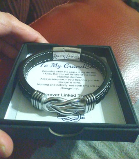 Customer photo review of To My Son/Grandson "Forever Linked Together" | Braided Leather Bracelet