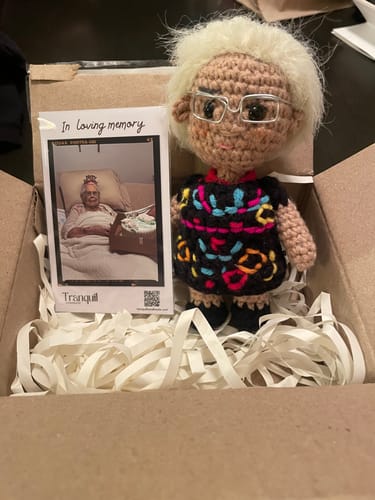 Customer photo review of Tranquil® - Personalized Crochet Doll with Photo Card