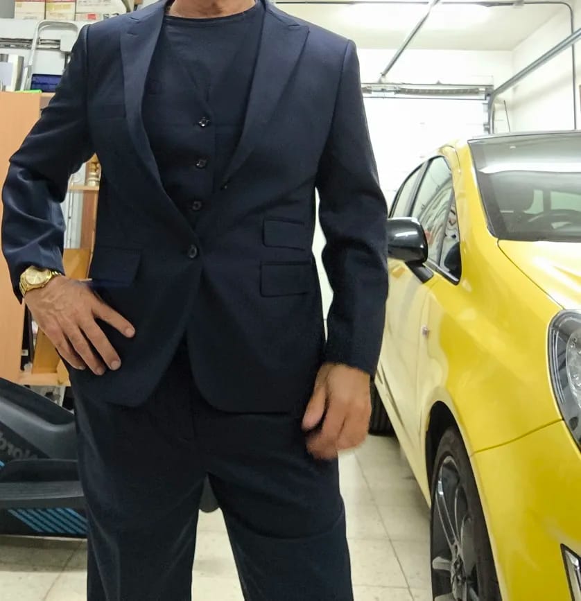 Customer photo review of Dark Navy Worsted Wool 2 Piece Suit Jacket and Pants