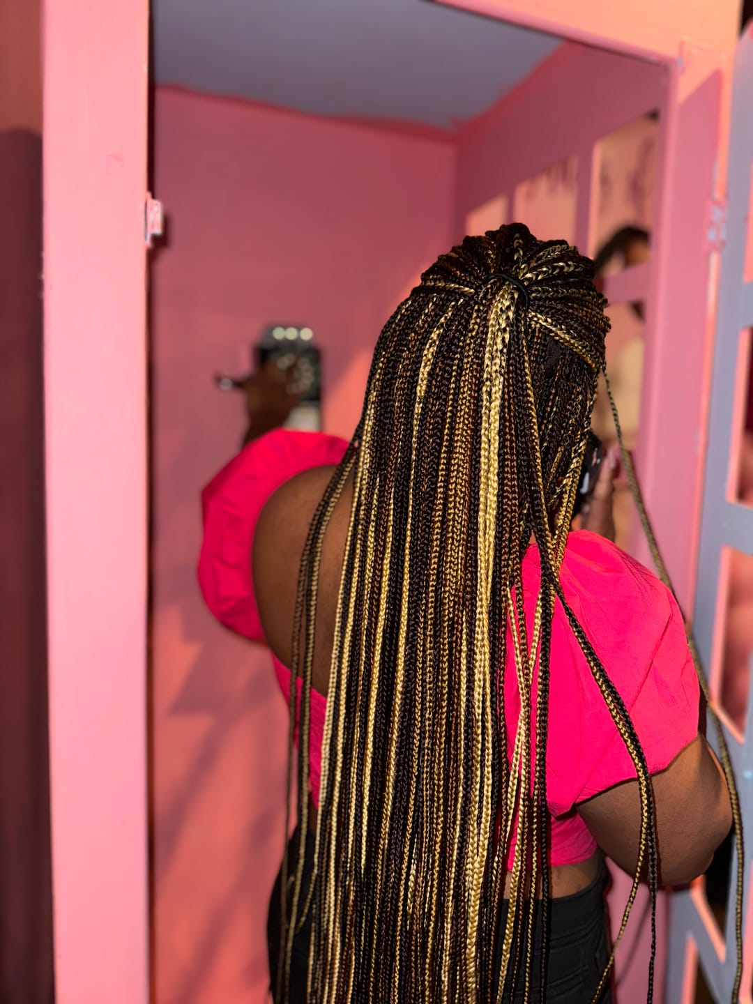 Customer photo review of Full Lace Knotless Braid Wig "Ombre Color Waist Length" (Channel)