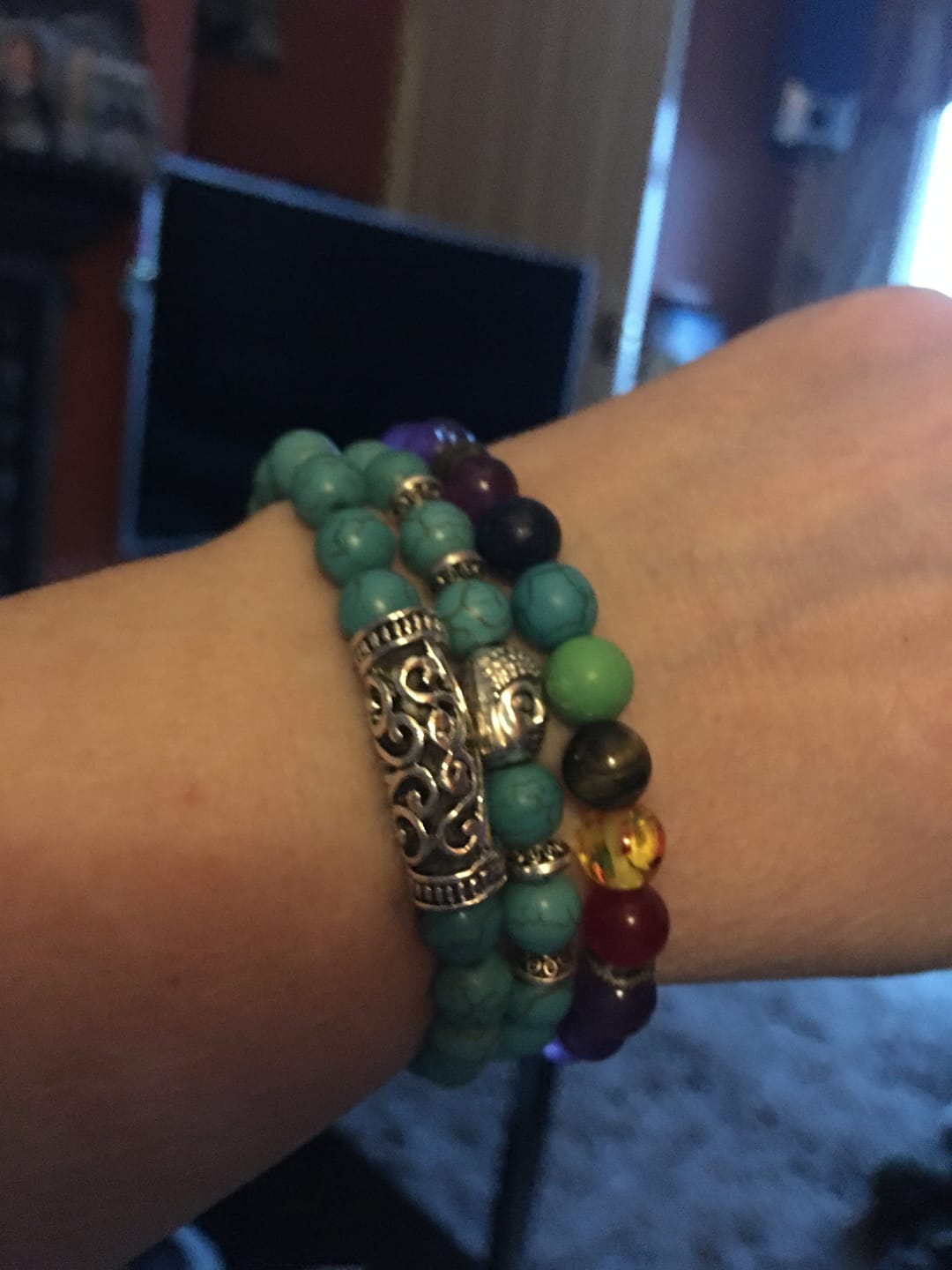 Customer photo review of Buddha Stones 2Pcs Natural Crystal Agate Buddha Protection Bracelet