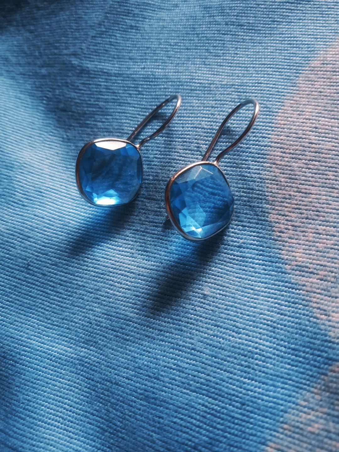 Customer photo review of Silver Aqua Blue Crystal Earrings