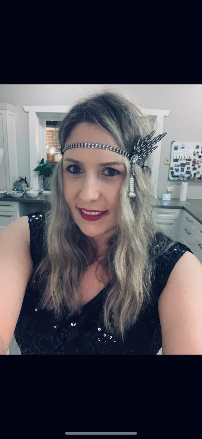 Customer photo review of Silver Rhinestone & Pearl Gatsby Headpiece