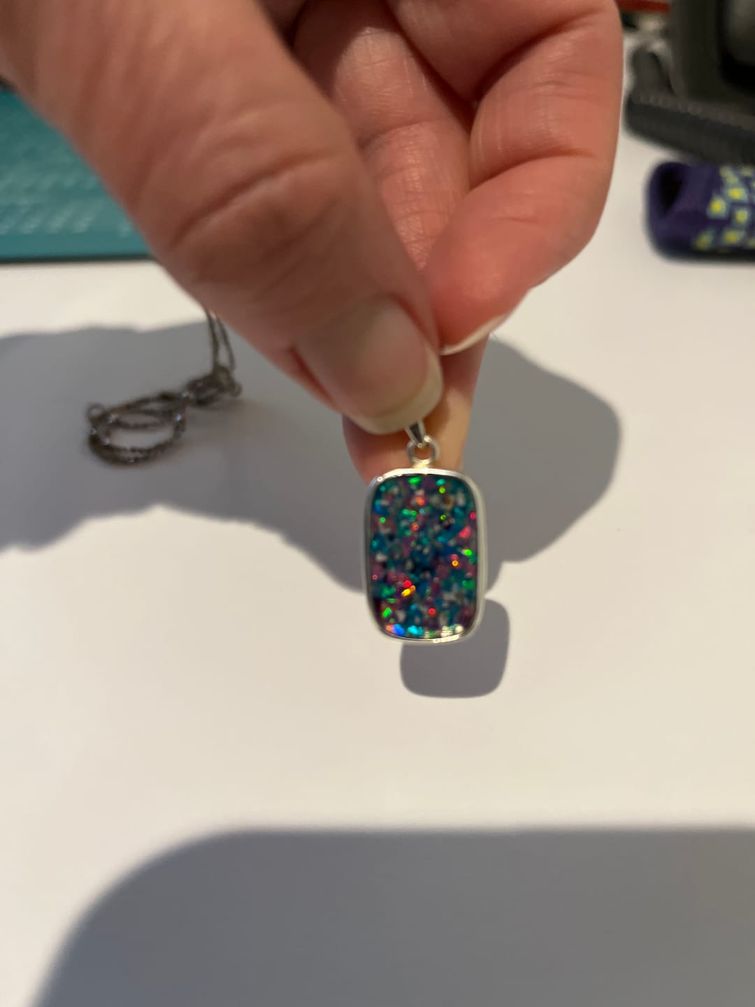 Customer photo review of Rectangle Pendant with Ash - Engravable