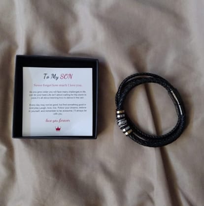 Customer photo review of To My Son/To My Grandson "Love You Forever" | Braided Leather Bracelet