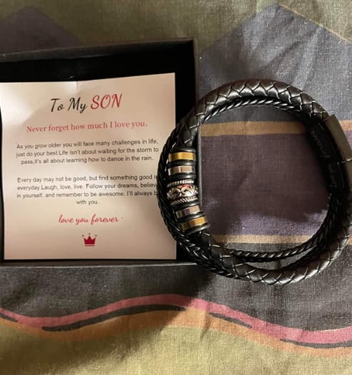 Customer photo review of To My Son/To My Grandson "Love You Forever" | Braided Leather Bracelet