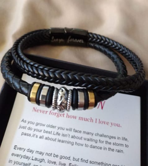 Customer photo review of To My Son/To My Grandson "Love You Forever" | Braided Leather Bracelet